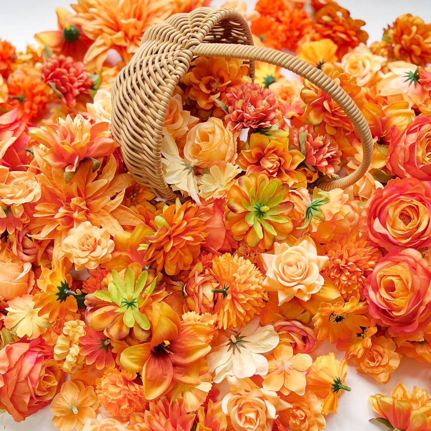 Artificial Marigold Flowers Bulk Halloween Decor (Orange) 1&#x22;D x 1&#x22;W x 1&#x22;H
