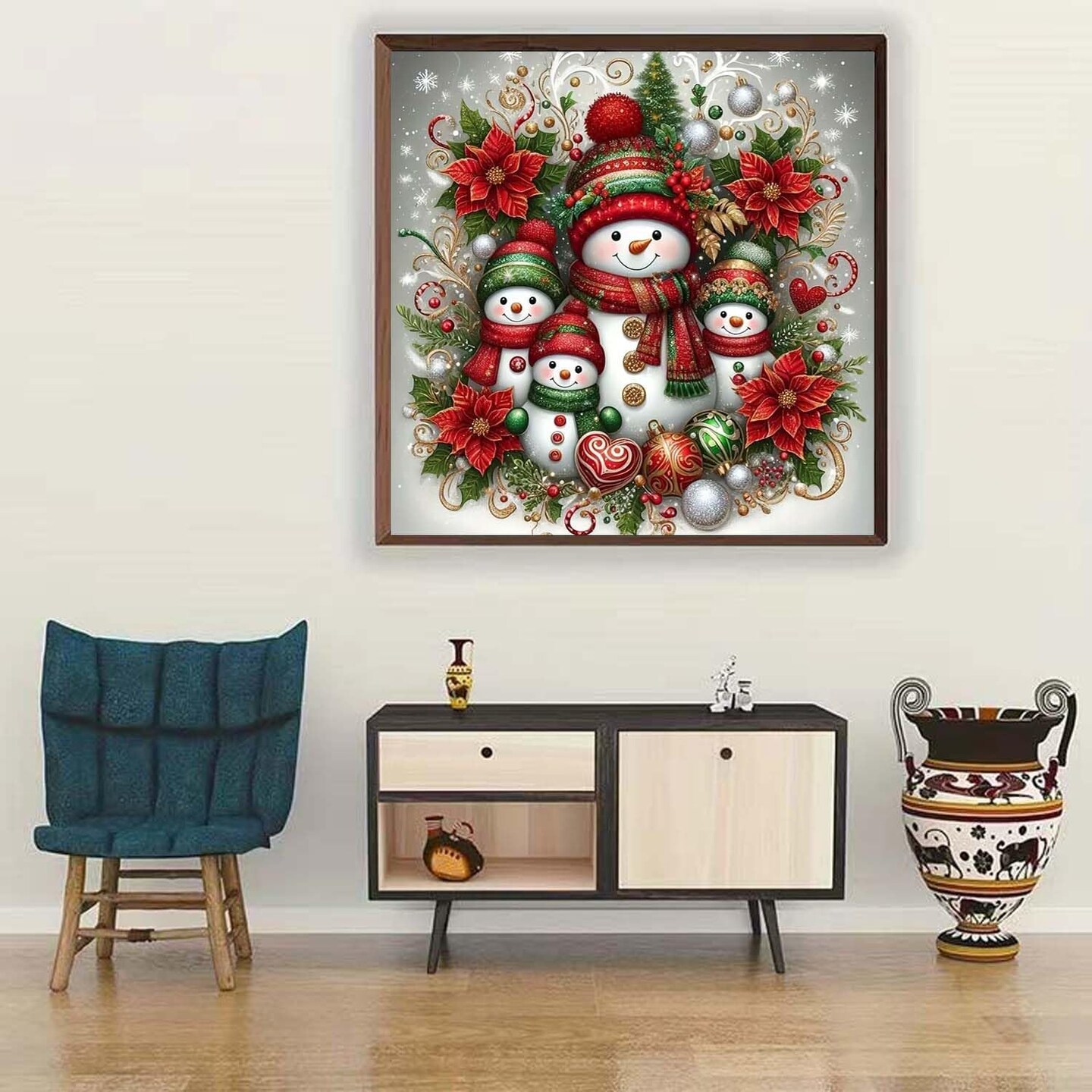 Christmas Snowman Family Diamond Painting Kit for Adults – 5D Full Round Drill DIY Diamond Art for Beginners – Holiday Gem Dot Craft for Home Wall Decor – 12 x 12 Inch