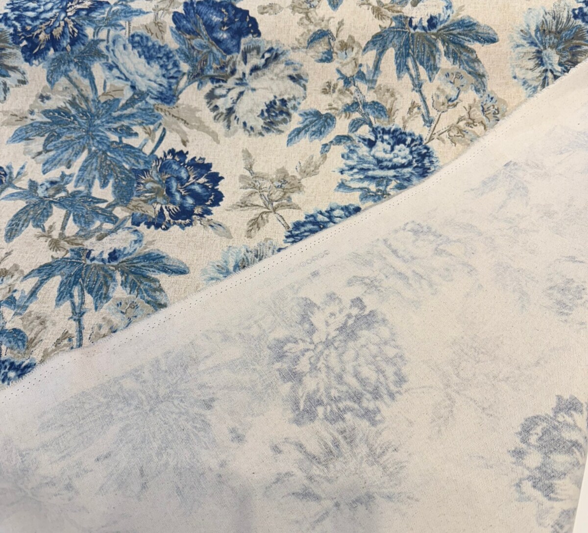 1 Yard Daphne Blue Luna Floral Cotton Linen Fabric for Upholstery and Drapery 54 Inches Wide