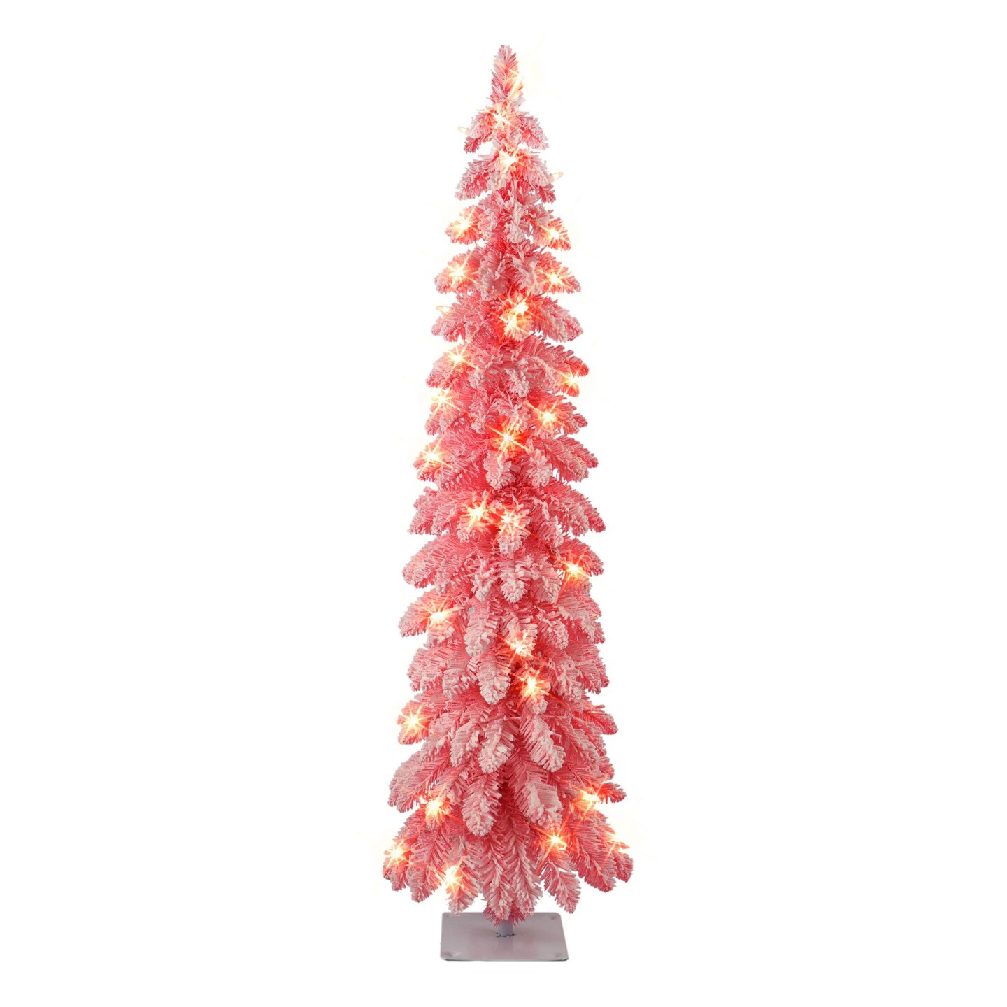 CC Christmas Decor Pre-lit Pencil Flocked Pink Alpine Artificial Christmas Tree - 4&#x2019; - Clear Lights