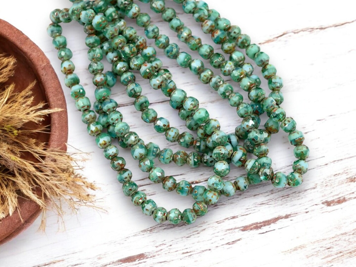 *40* 4mm Blended Turquoise Picasso Fire Polished Cathedral Beads