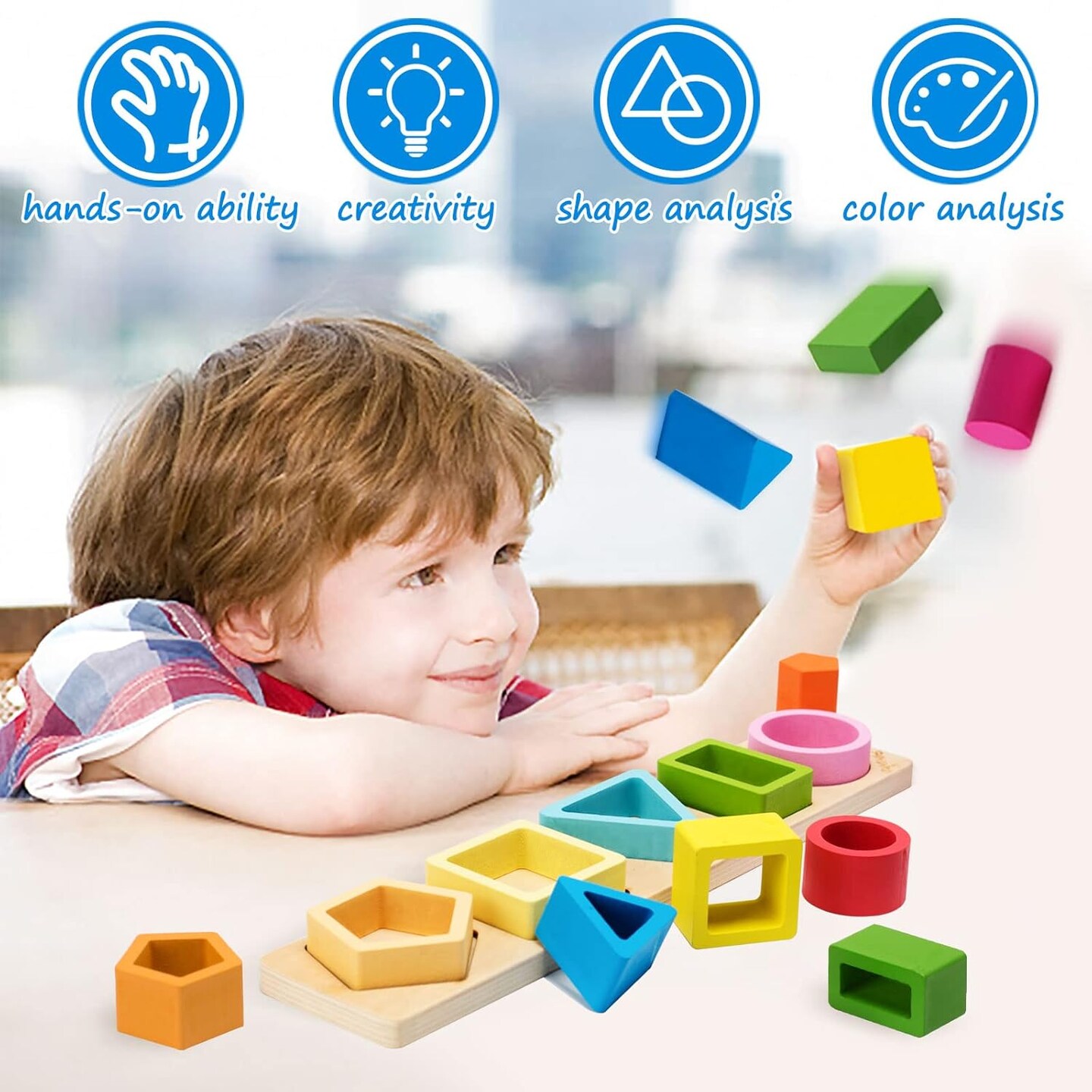 Toys for 1 2 3 Year Old Boys Girls-Wooden Sorting &#x26; Stacking Toys for Baby Toddlers,Educational Shape Color Sorter Preschool Kids Gifts&#x2026;