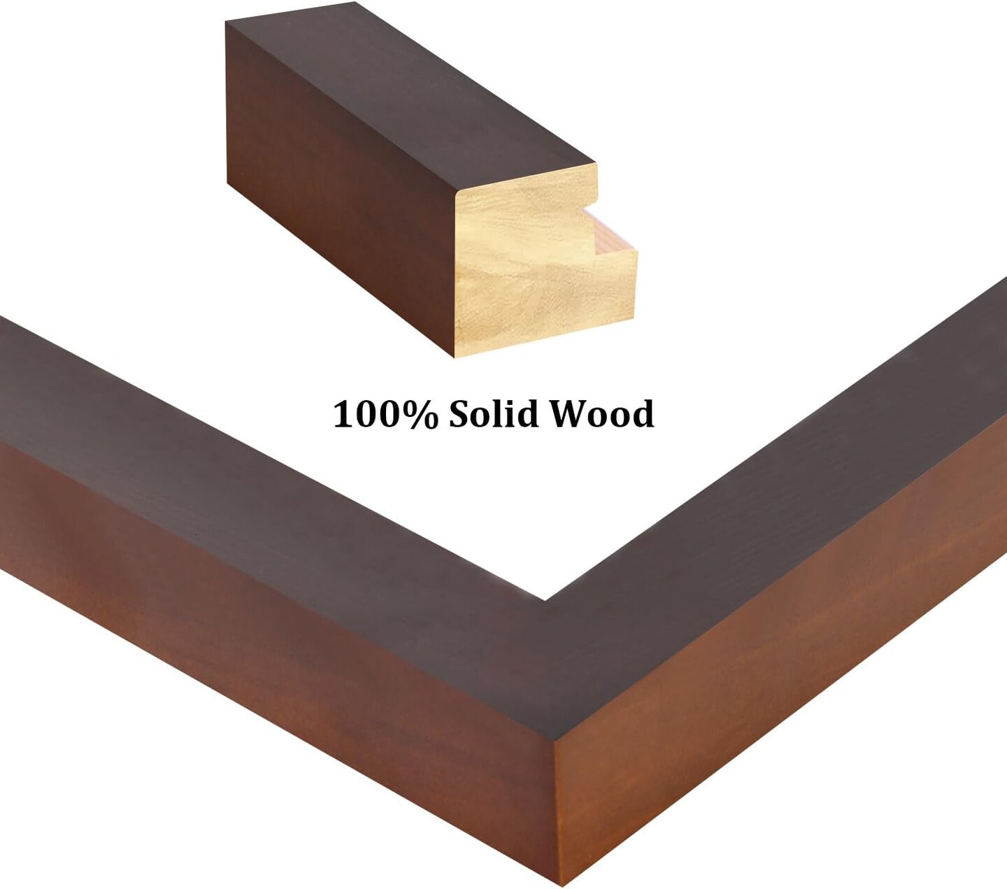 Set of 4 Solid Wood 11×14 Picture Frames in Walnut Finish with Plexiglass, Display 5×7 or 8×10 with Mat or 11×14 Without Mat, Suitable for Tabletop or Wall Display
