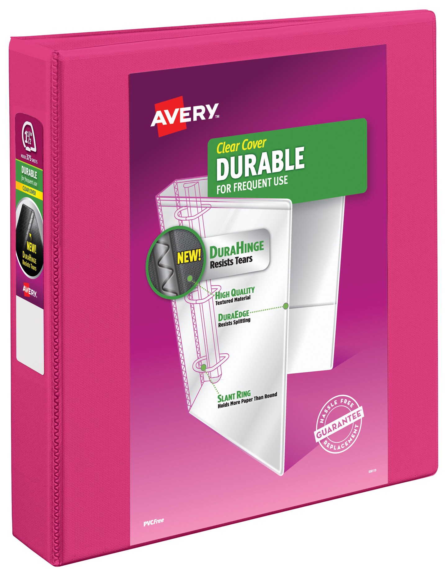 Avery Durable View 3 Ring Binder, 1.5" Slant Rings, 1 Pink Binder (17833)