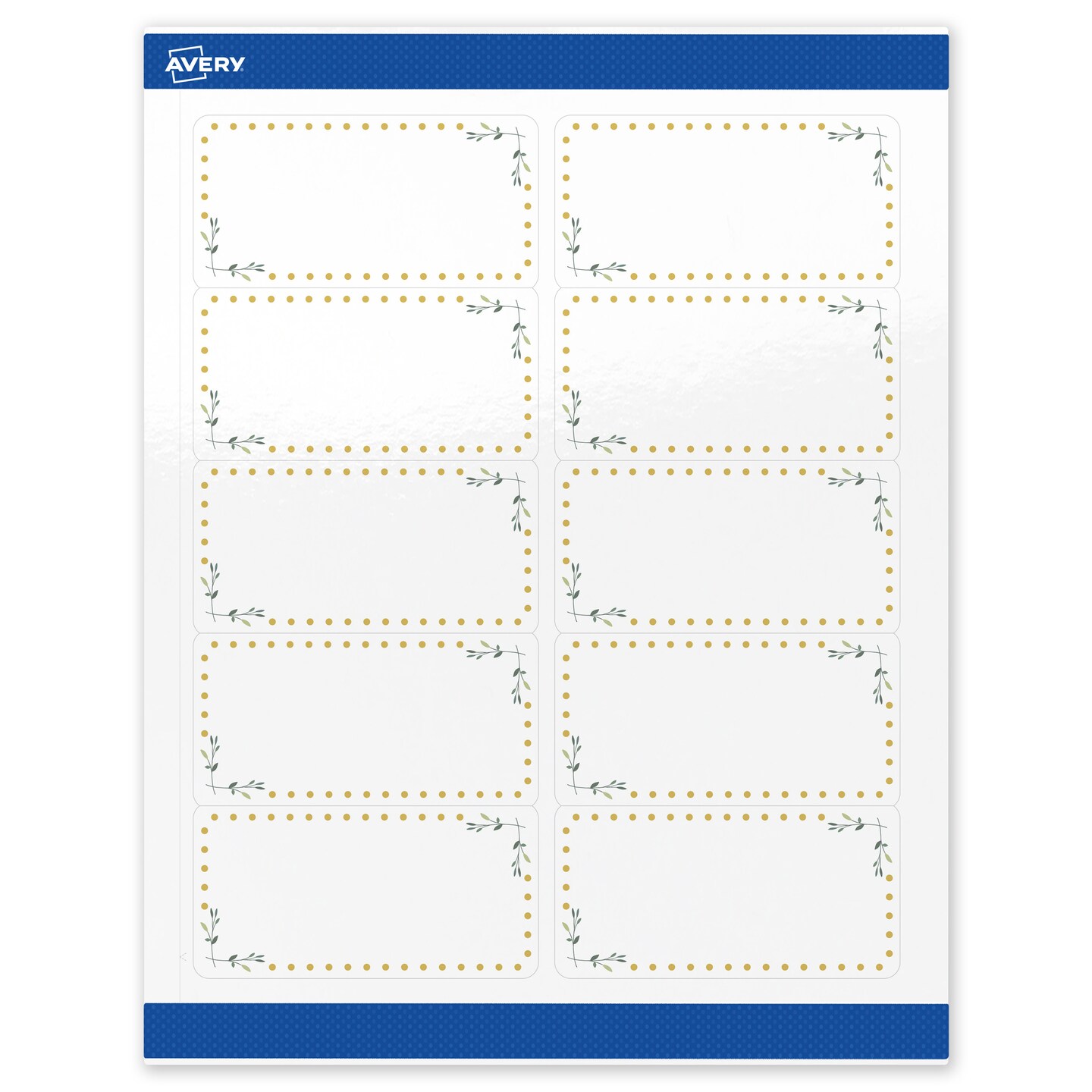Avery Printable Rectangle Labels, Gold Dots with Green Florals, 2&#x22; x 4&#x22;, Glossy White Rectangle Labels, Permanent, Laser/Inkjet, 100ct, Great for Product Labels