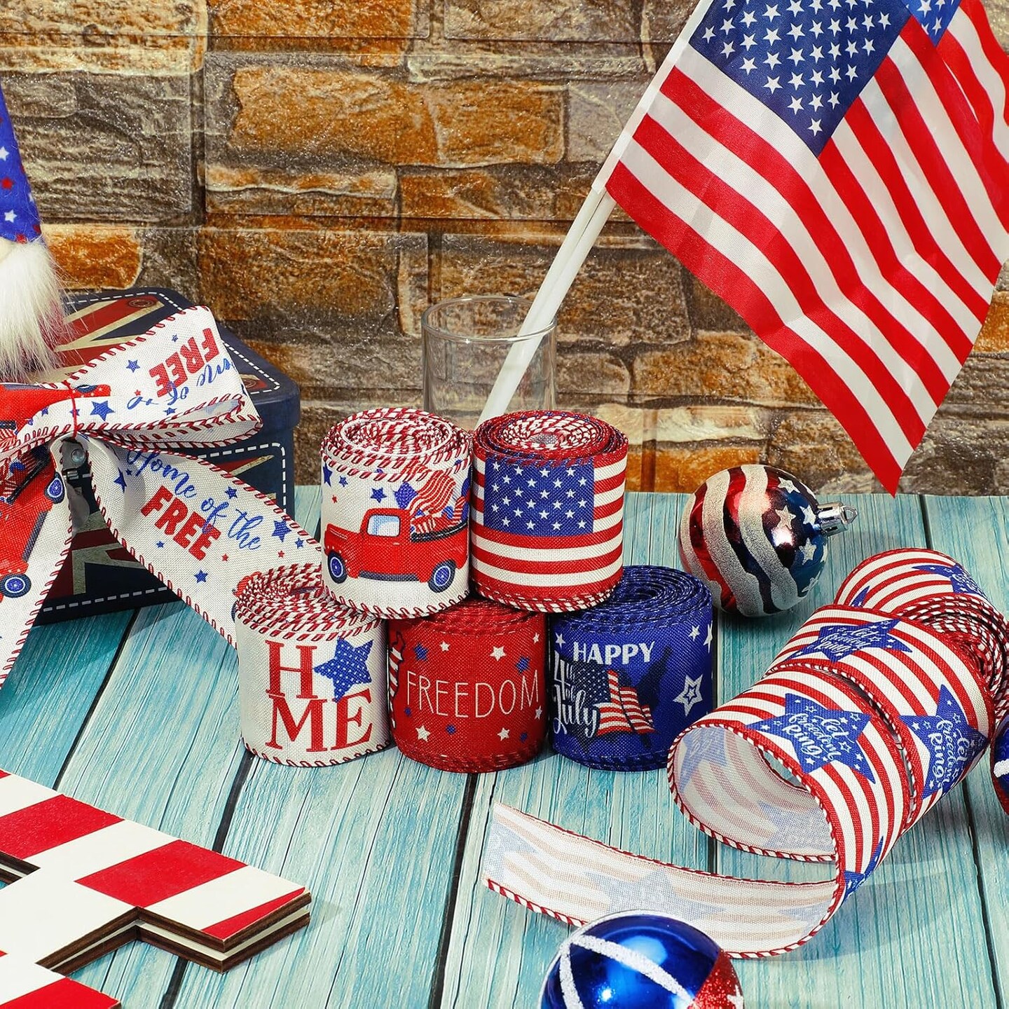 6 Rolls (30 Yards) Patriotic Ribbon – Red, White & Blue 4th of July Craft Ribbon for DIY Wreaths, Bows, Gift Wrapping, and Independence Day Party Decorations