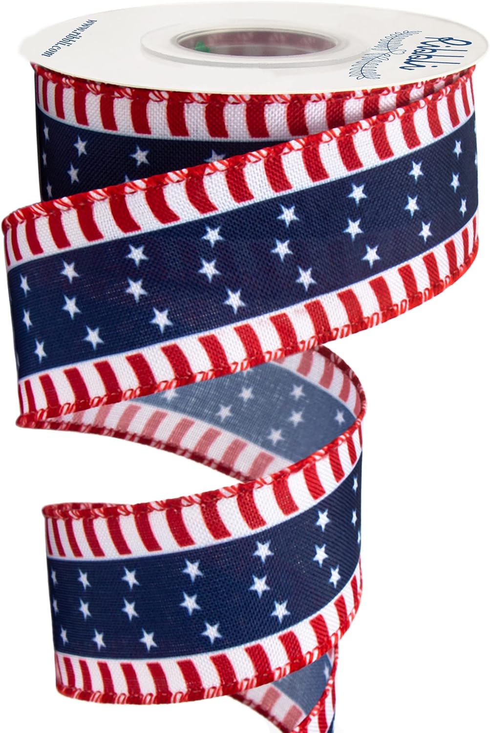 Patriotic Wired Ribbon – 1.5" x 10 Yards Red, White & Navy Stars and Stripes Canvas Ribbon for Bows, Wreaths, and Tree Decorations