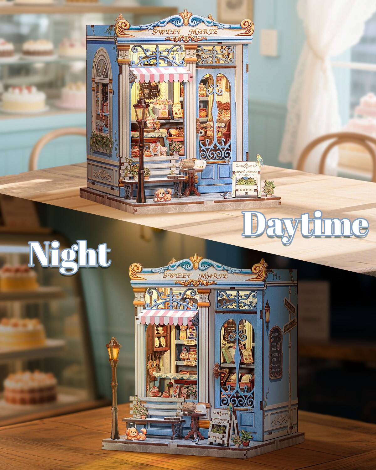 CUTEBEE Book Nook Kit Sweet Marie Bakery DIY Miniature House Shelf Insert Decor Diorama Kit