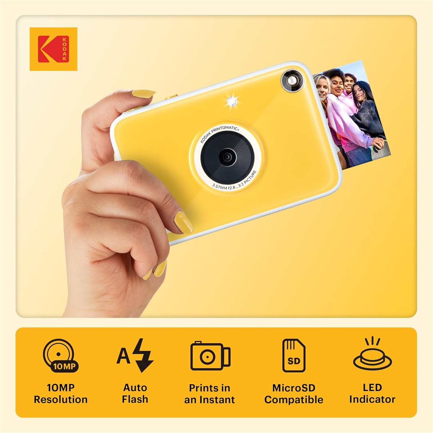 Kodak Printomatic+ Instant Print Digital Camera -10MP Portable Camera with Interactive RGB LED Status Indicator, Prints Full-Color Photos on Zink 2x3” Sticky-Backed Photo Paper - Easy & Fun
