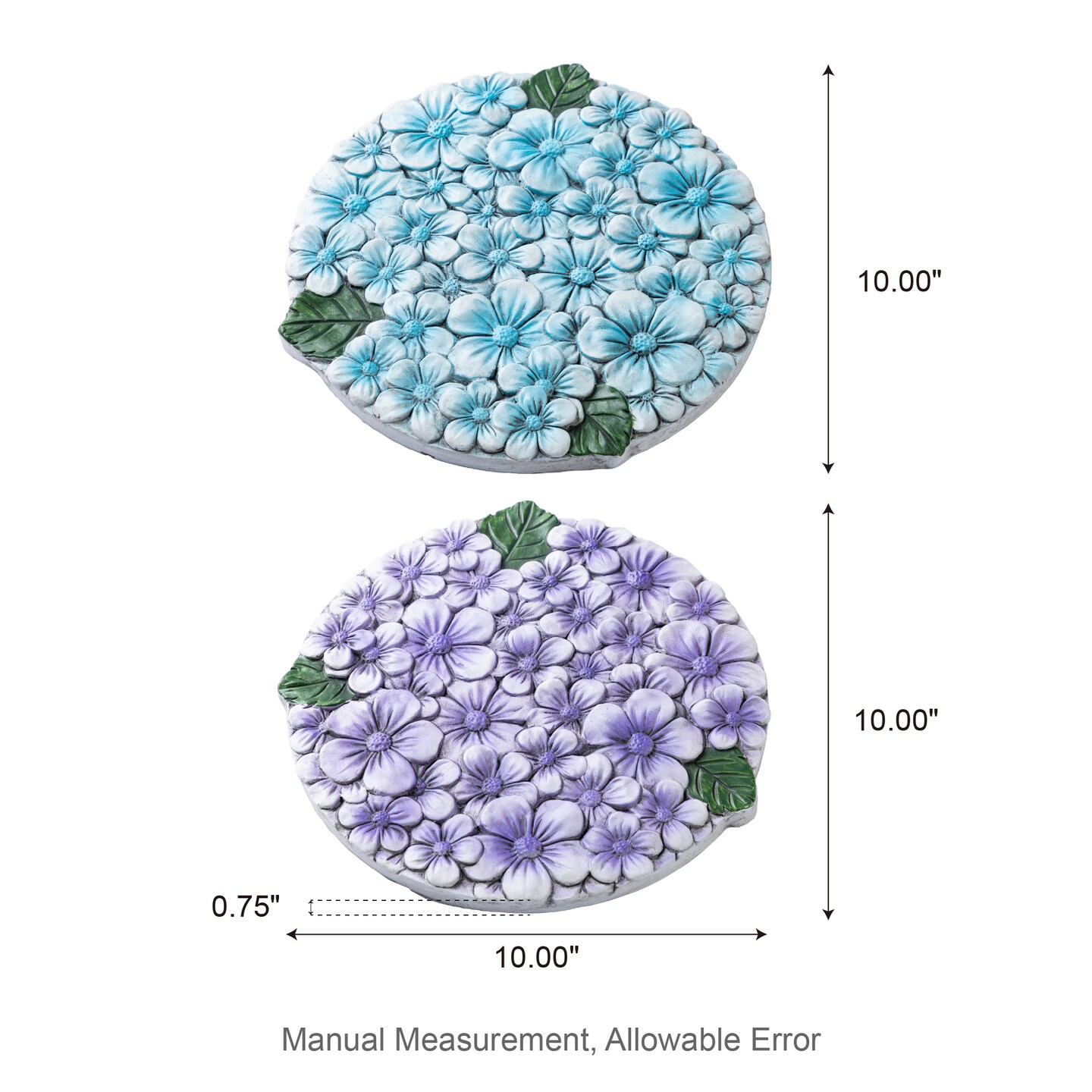 10"D Set of 4 Cement Blue and Purple Hydrangea Textured Stepping Stones