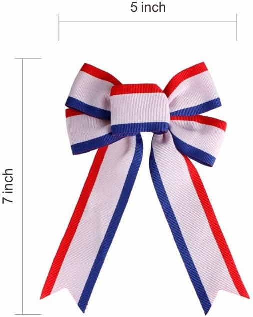 12 PCS Patriotic Bows – Red, White & Blue Stripes Fabric Bows for Wreaths, Tree Toppers, 4th of July, Independence Day, Memorial Day, Veterans Day Indoor & Outdoor Decorations