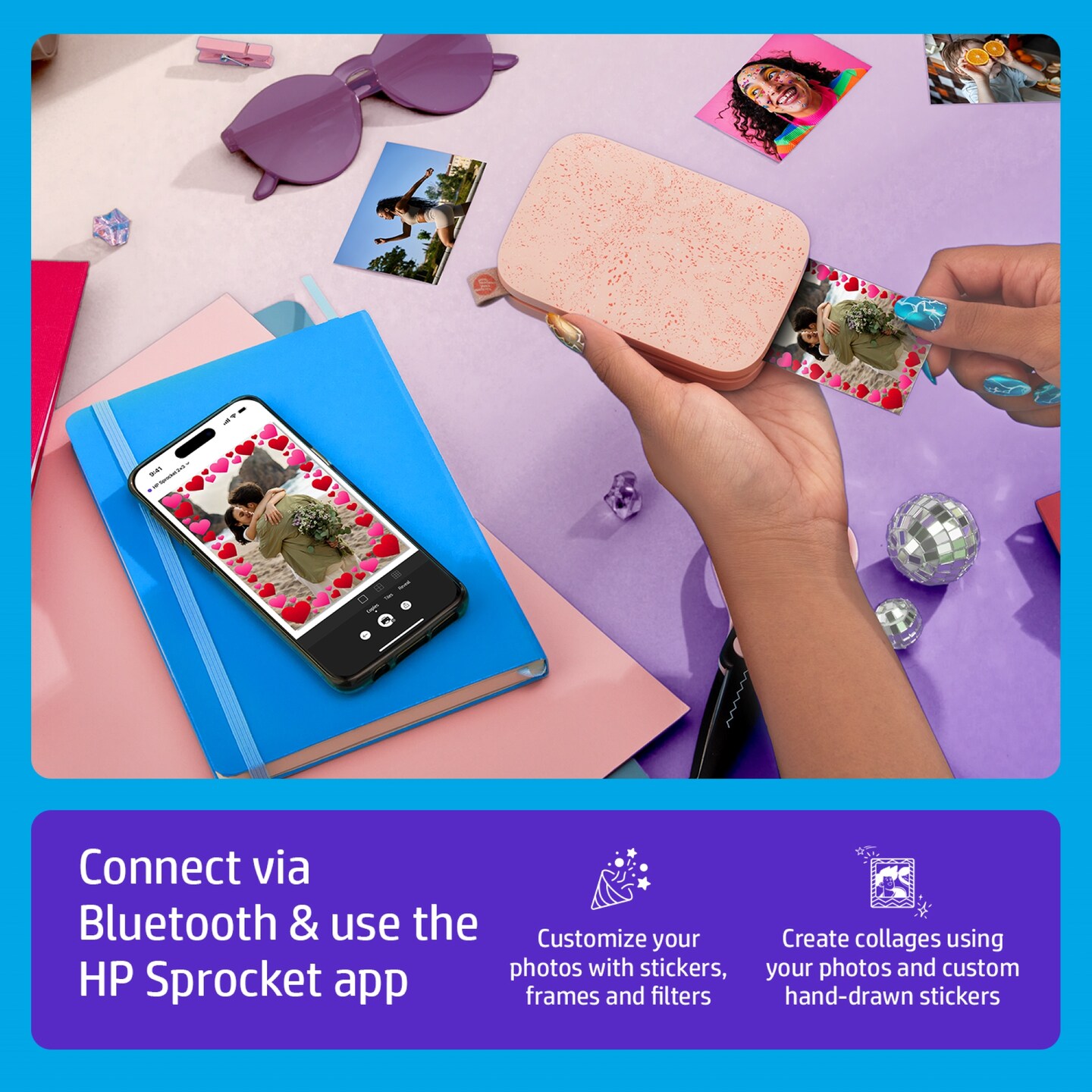 HP Sprocket Portable Printer, Zink Sticky Paper 2x3" Instant Photo Printer for iOS & Android Device