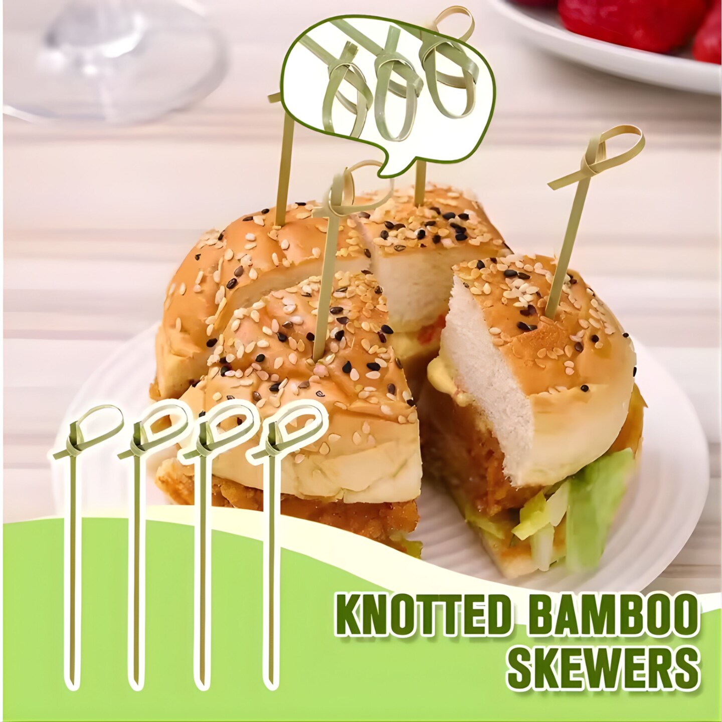 Kitcheniva 100 Pcs Disposable Bamboo Food Skewers & Picks - Perfect for BBQ, Cocktails, Fruits, Cheese, Snacks, Sandwiches