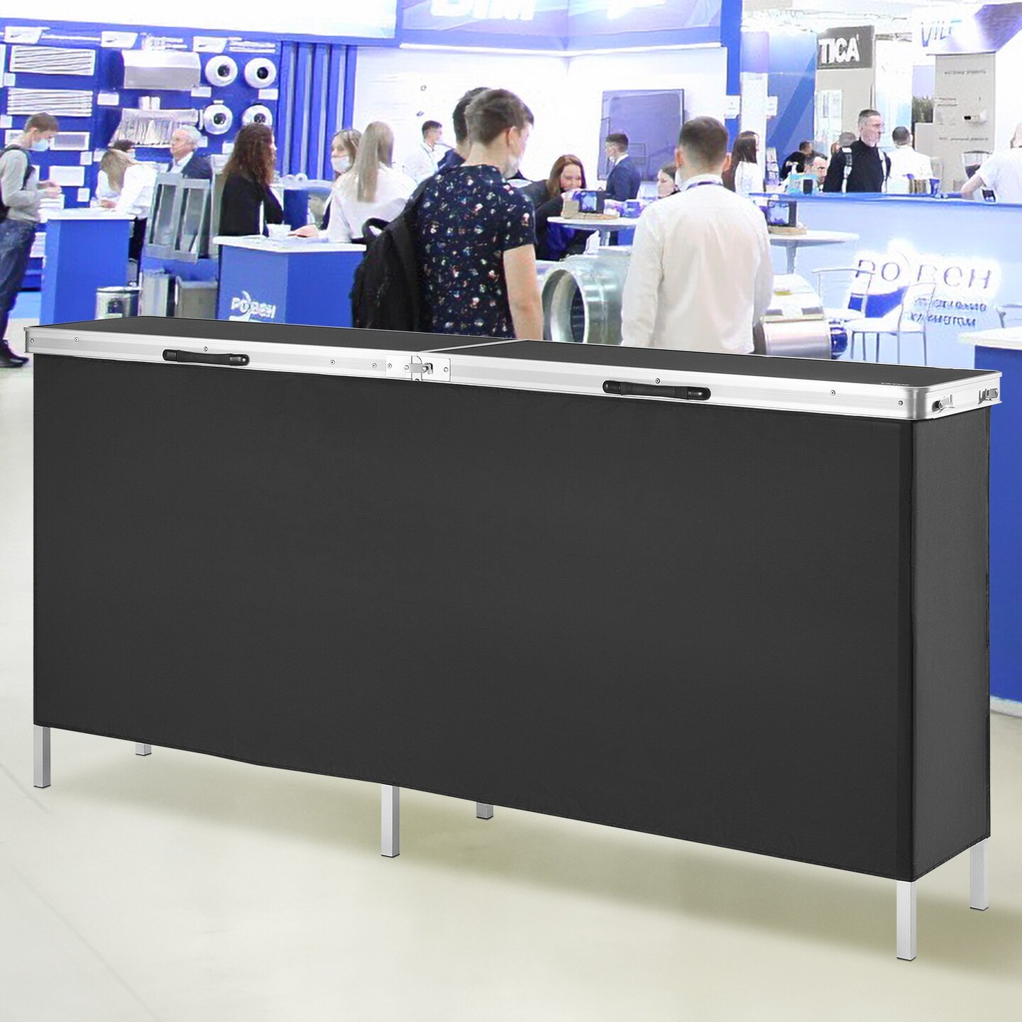 Black Aluminum MDF Foldable Trade Show Counter Bar Portable Display Table