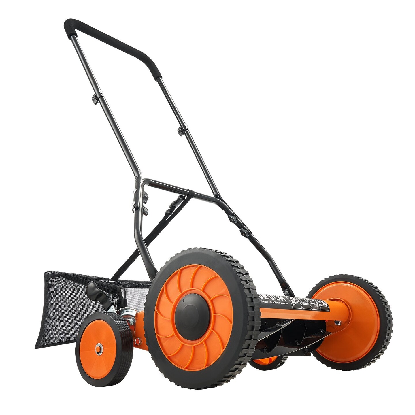 Black-Orange Manual Reel Lawn Mower 5-Blade Adjustable Height