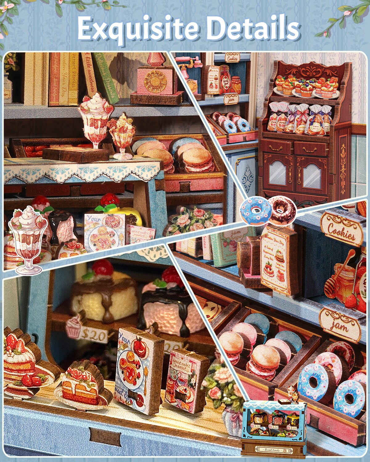 CUTEBEE Book Nook Kit Sweet Marie Bakery DIY Miniature House Shelf Insert Decor Diorama Kit