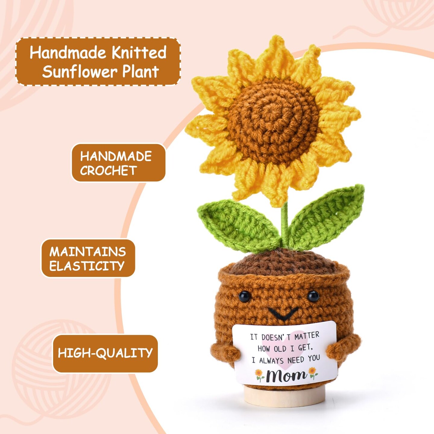 Gifts for Mom Mothers Day: from Daughter Son Kids Mini Gifts for Mom Mama Handmade Crochet Cute Small Sunflowe Doll Gift Christmas Birthday Present Idea for Mother Knitted Decor 6.69 x 2.75inch