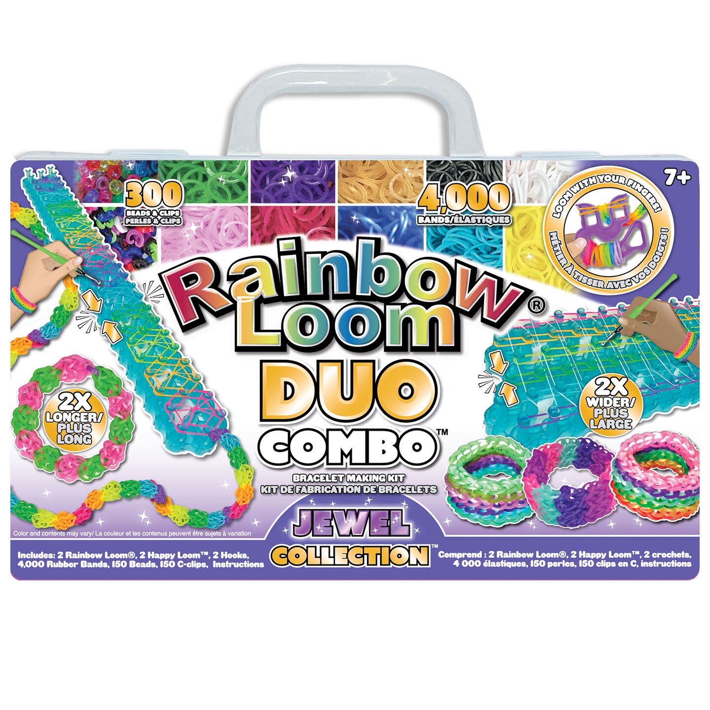 Rainbow Loom- Jewel Collection, DUO Combo Set Features, 4,000 High Quality, Latex Free Rubber Bands, 150 G-Clips, 150 Beads, 2 Happy Loom, Easy Step By Step Instructions, Long Lasting Craft, Ages 7 and Up