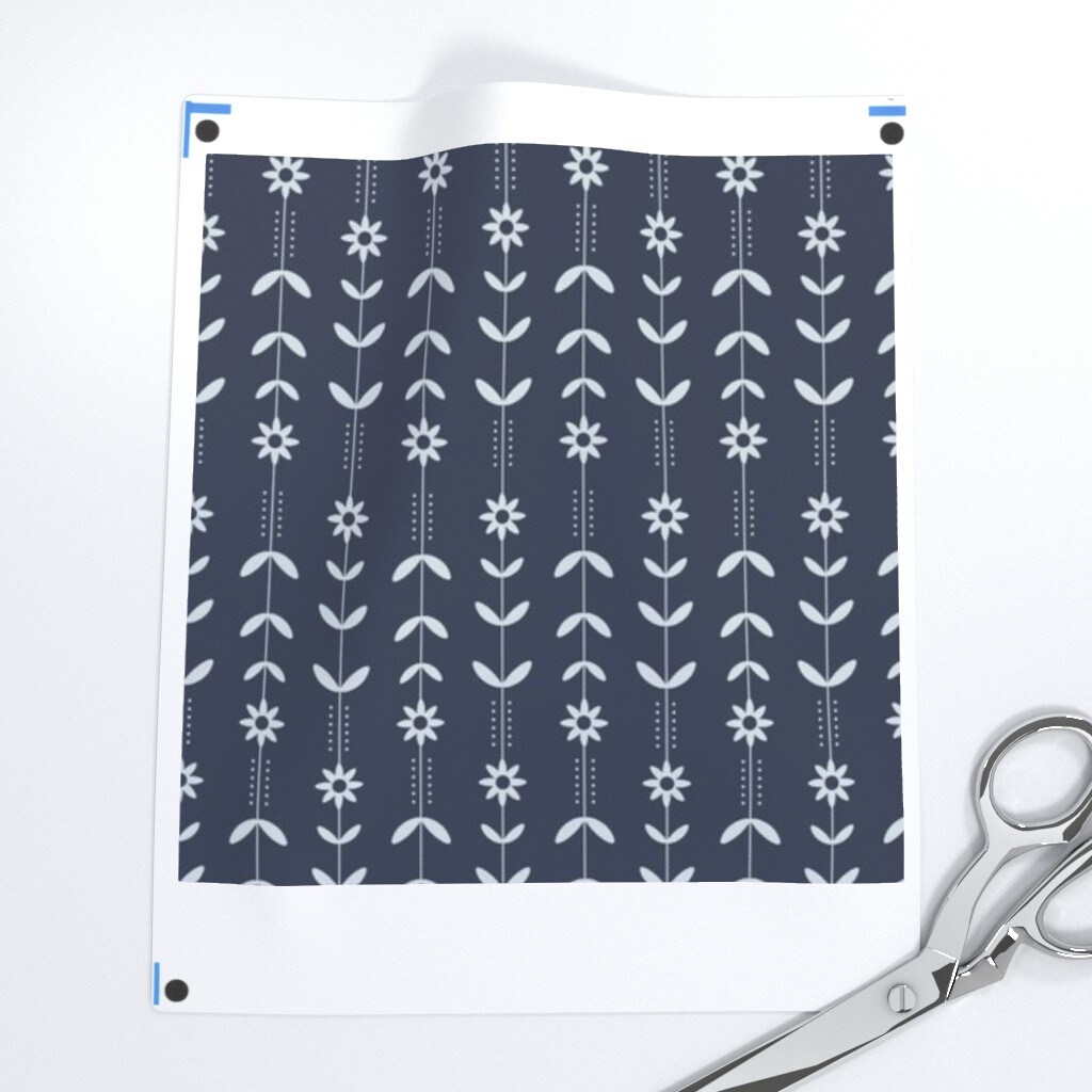 Scandi Floral Farmhouse Navy And White Small Print Simple Custom Printed Fabric by Spoonflower Various Fabrics by the Yard or Fat Quarter