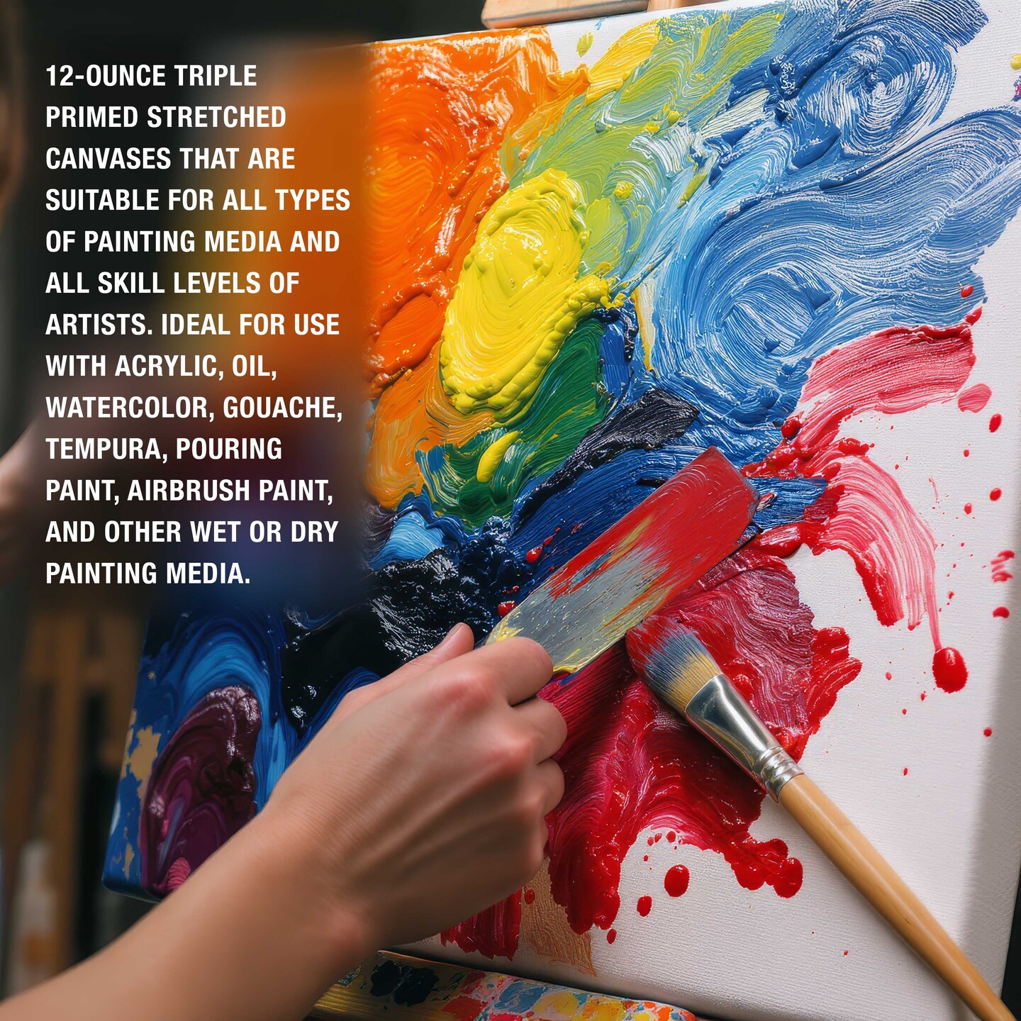 36 x 36 inch Stretched Canvas 12-Ounce Triple Primed, 3-Pack - Professional Artist Quality White Blank 3/4" Profile, 100% Cotton, Heavy-Weight Gesso