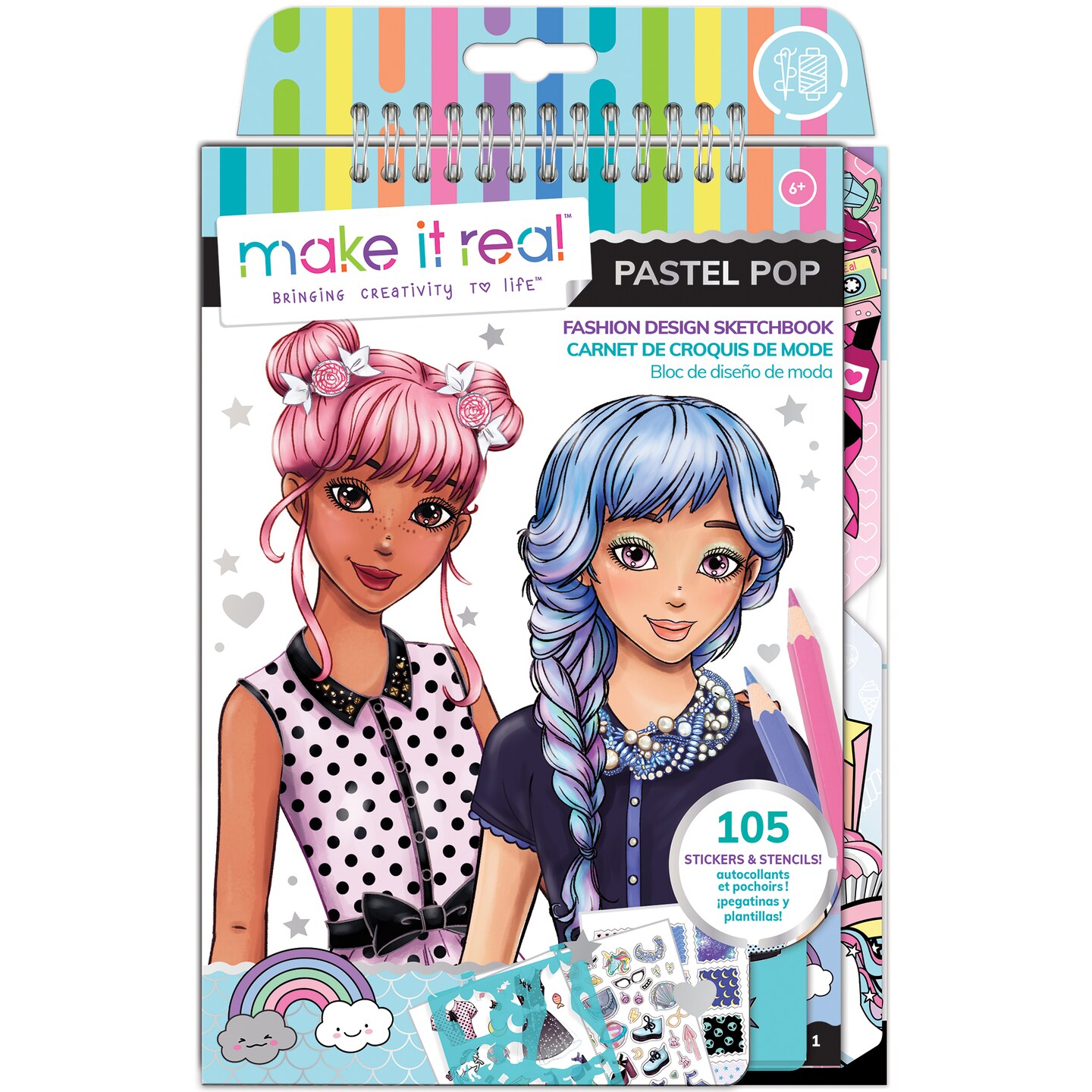 Make It Real: Fashion Design Sketchbook: Pastel Pop! - Includes 105 Stickers & Stencils, Draw Sketch & Create, Fashion Coloring Book, Tweens & Girls, Kids Ages 6+
