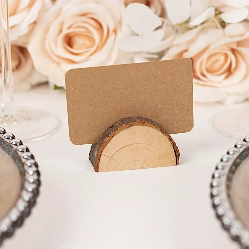 Natural 10 Semicircle 2.5&#x22; Wood Table Sign Holders Place Cards Party Decorations