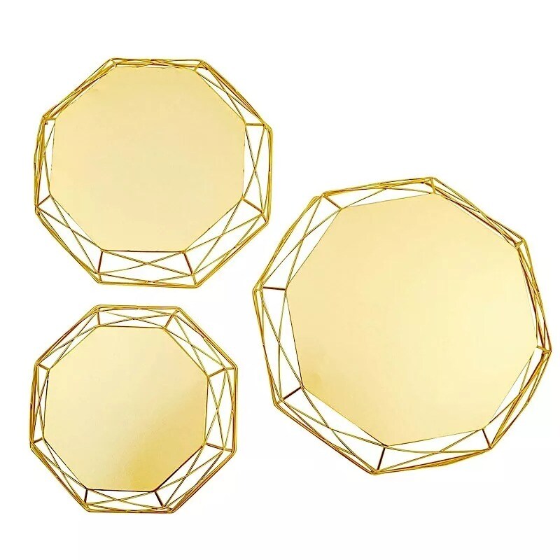 3 Gold Octagon Geometric Metal Cake Stands Dessert Riser Party Events Supplies