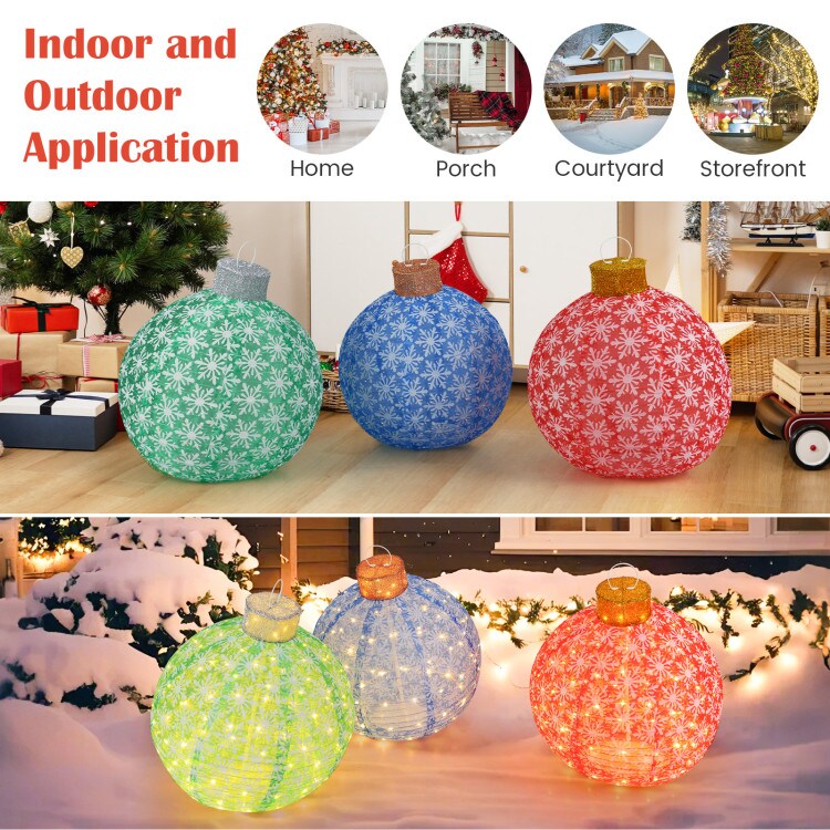 3-Piece Pre-Lit Pop up Christmas Ball Set with Warm White LED Lights
