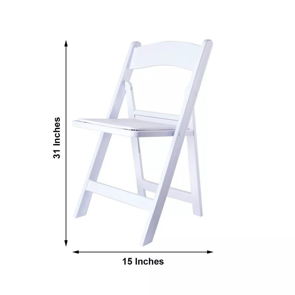 31&#x22; tall White Resin Folding Chair Vinyl Padded Seat Wedding Party Decorations