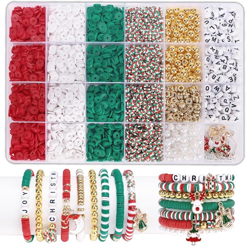 Christmas Bracelet Making Kit Friendship Gold Beads Clay Beads Jewelry&#x26;Bracelet Making Kit Charm Bracelet Maker Set with Letter Beaded Kit Birthday Gift