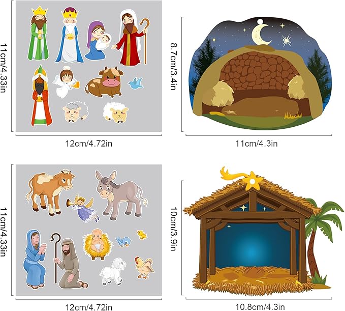 Make a Nativity Scene Sticker Ornament Christmas Tree Hanging Decorations Christian Craft Kits for Holy Night Religious Party Jesus (16 Sets)