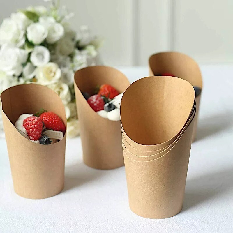 50 Round 14 oz Natural Snack Paper Cups Popcorn Boxes Party Events Decorations