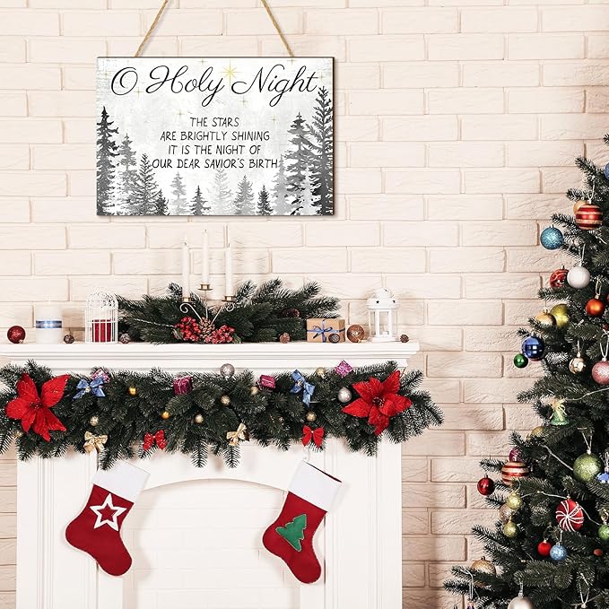 Wesiti Holy Night Christmas Wooden Decoration Christmas Nativity Scene Wood Wall Door Hanger Sign Christian Door Hanging Sign Xmas Religious Wooden Wall Decor Christian Decorations Gift (White)