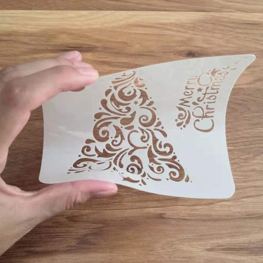 8 Pcs Christmas Stencils Template - Reusable Plastic Craft Stencils for Art Drawing Painting Spraying Window Glass Door Wood Journal Scrapbook Car Body Holiday Xmas Snowflake DIY Decoration 5x5 inch