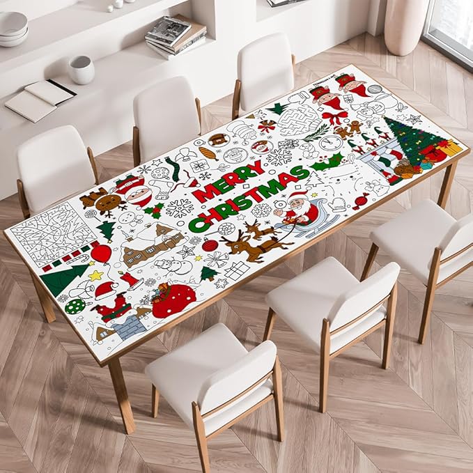 Christmas Crafts for Kids, 72 x 35 Inches Giant Christmas Coloring Tablecloth/Poster Decorations - Christmas Games/Activities for Family, Classroom, Xmas Holiday Christmas Party Favors for Kids(Game)