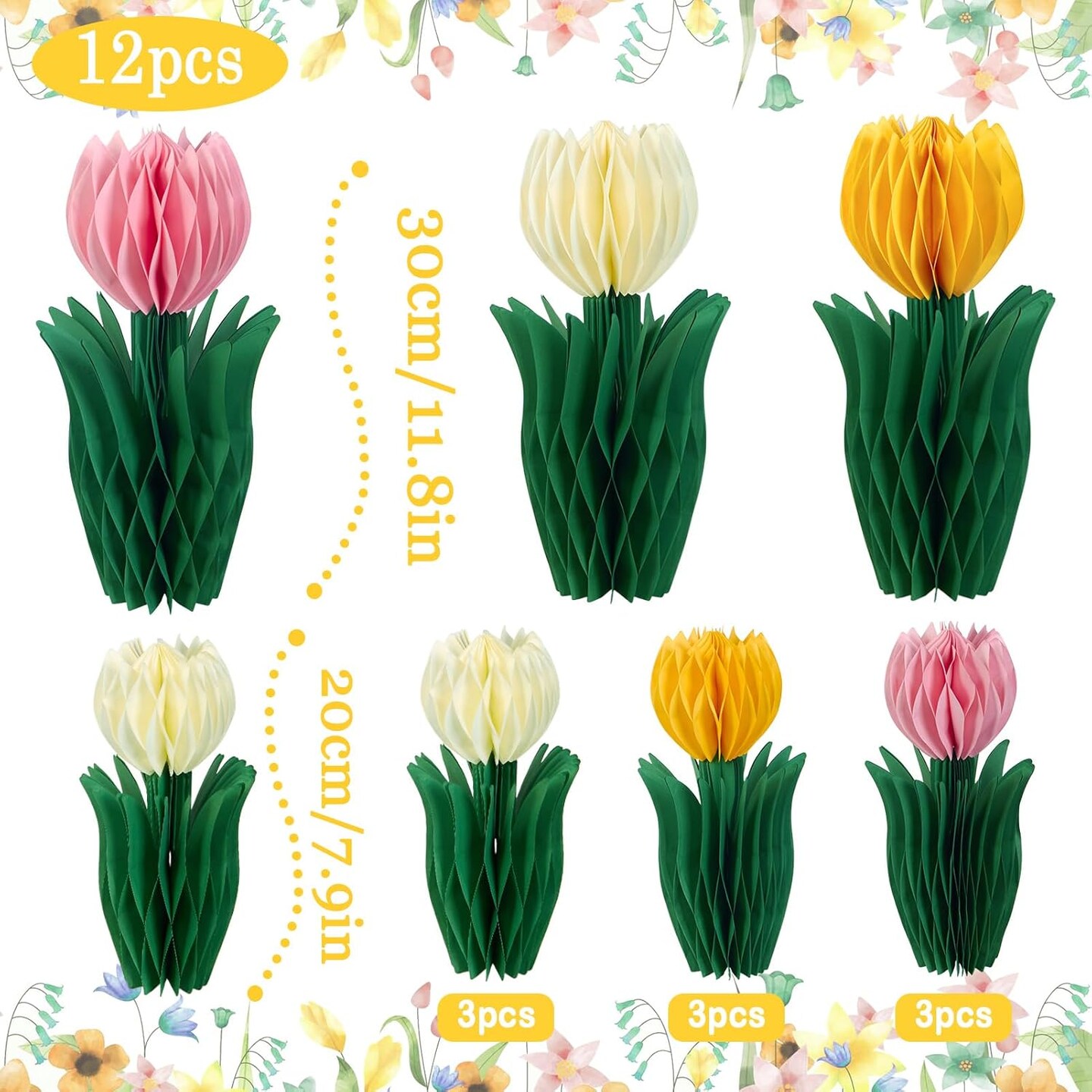 12 Pcs Spring Honeycomb Decoration, Tulip Decorations, Spring Decoration for Office, Garden Party, Table Centerpieces, Mother&#x27;s Day Decoration, Spring Hanging Decorations
