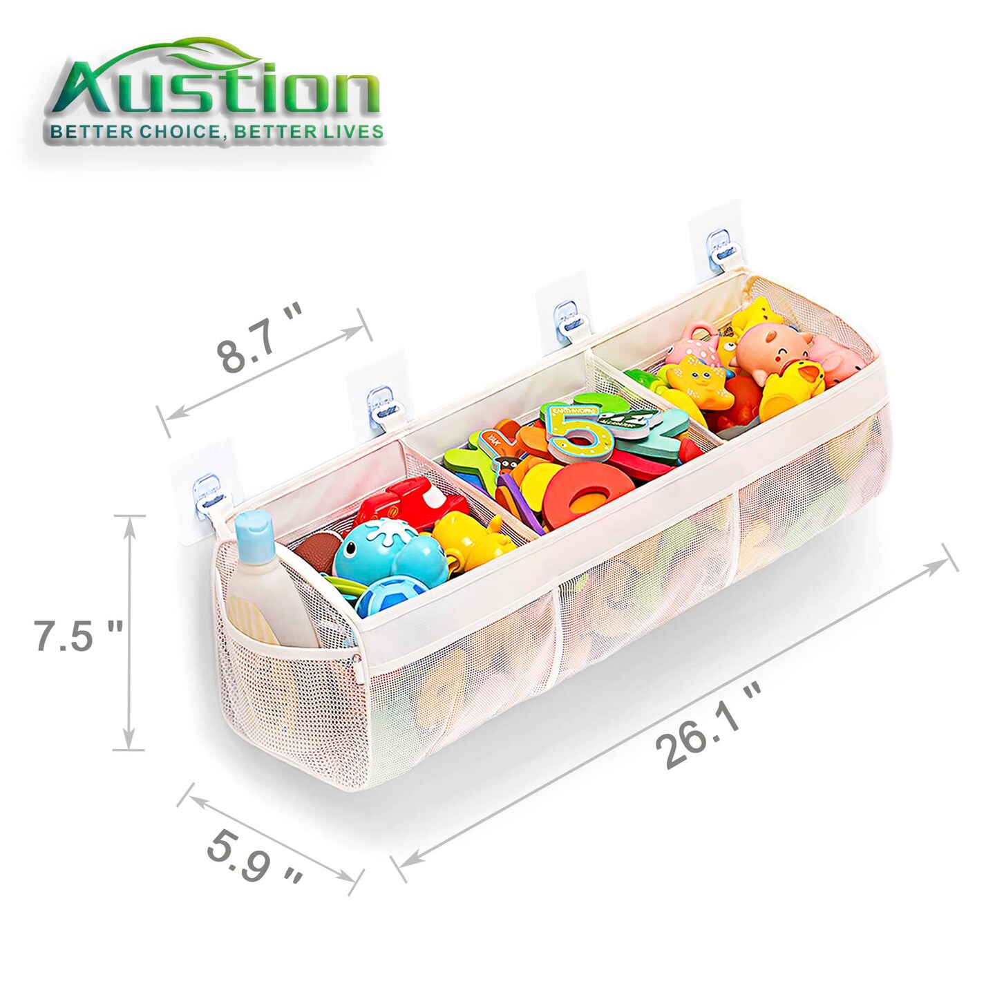 Original 3 Compartment Horizontal Large Openings Bath Toy Organizer for Tub, Capacity Upgrade Bath Toy Storage and Holder, Bathtub Toy Holder for Easy Access and Sorting of Toys.