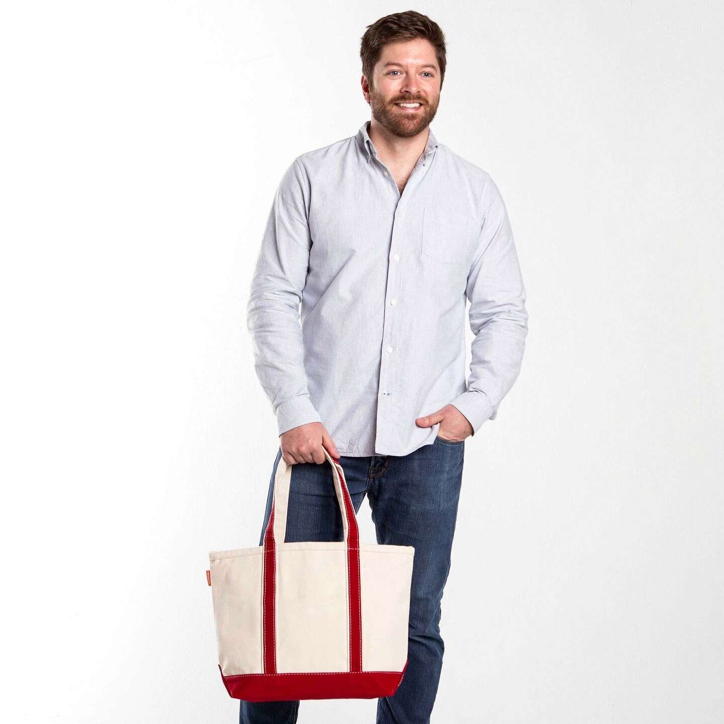 Medium Classic Tote -- 18 oz. Heavyweight Durable Canvas -- Natural Canvas & Red Color