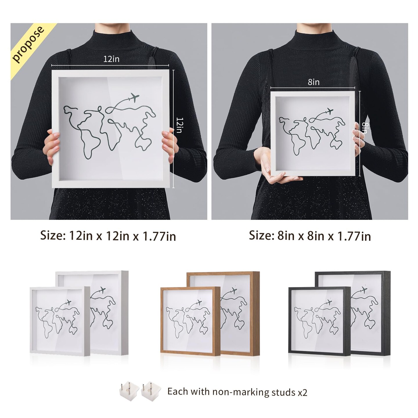 Travel Adventure Archive Shadow Box For Memories,8&#x26;12Inch Concert Travel Ticket Stub Memory Top Loading Shadow Keepsake Box With Slot On Top,life In a Shadow Box Travel Gift Frame (White, 8x8)