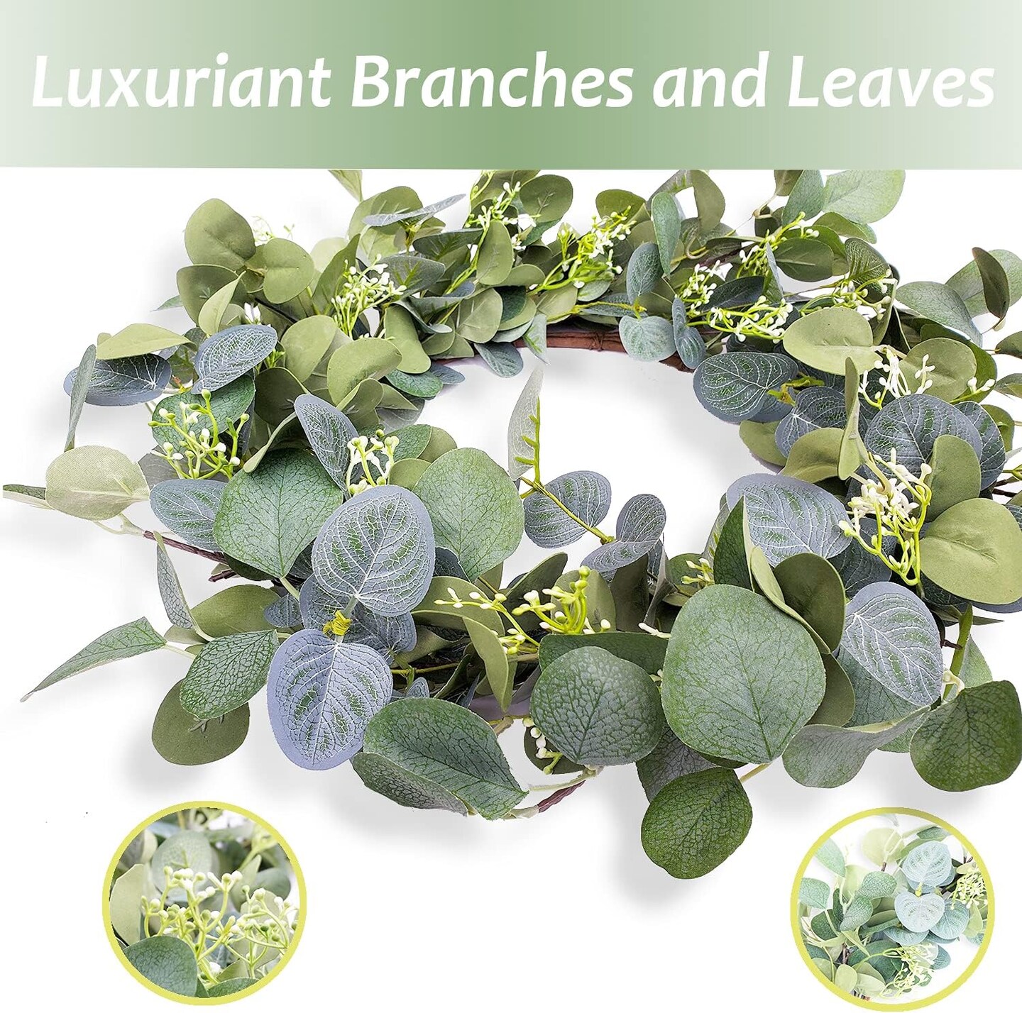 Eucalyptus Wreaths for Front Door 20", Handmade Green Leaves Wreath