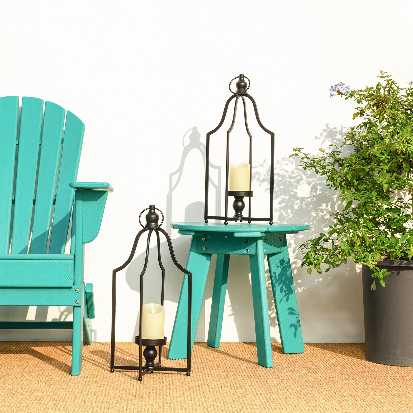 Set of 2 Modern Black Metal Foldable Lanterns Spring Wedding Hanging Candle Holders