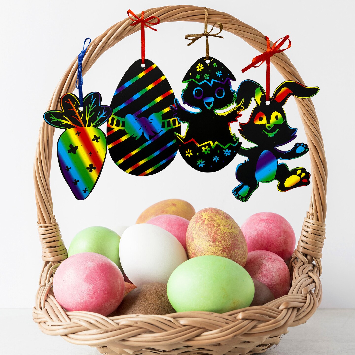 Wrapables 36pc Rainbow Scratch Arts Ornaments, DIY Magic Scratch Arts and Crafts, Easter