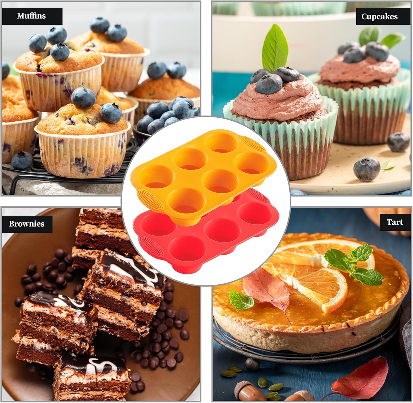 2PCS Silicone Muffin Cupcake Pan Molds, 6-Cavity Non Stick Silicone Muffin Pans for Baking Muffin