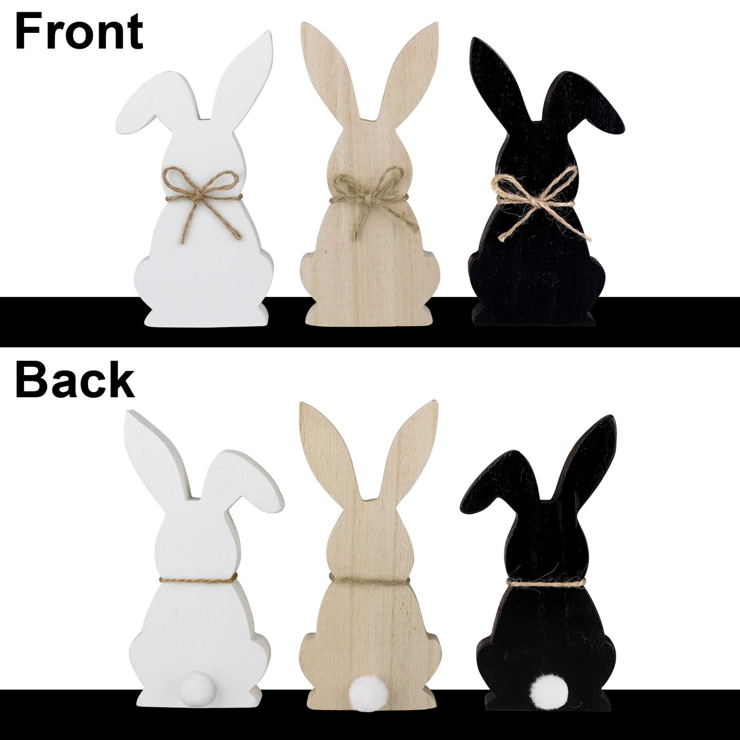 Easter Decorations for The Home, 3 pcs Easter Bunny Wooden Table Centerpiece Signs Easter Decor Rustic Tiered Tray Decor Farmhouse Decor for Easter Gifts, Black, White, Natural Wood Color