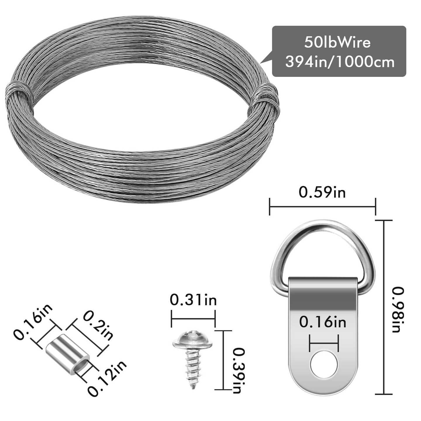 Picture Hanging Hardware with Wire - ROBUST 91pcs Picture Hanging Kit, Wall Hooks for Hanging Pictures with Wire, Screw, D Ring, Loop Sleeves for Picture Frame, Mirror, Art(N8)