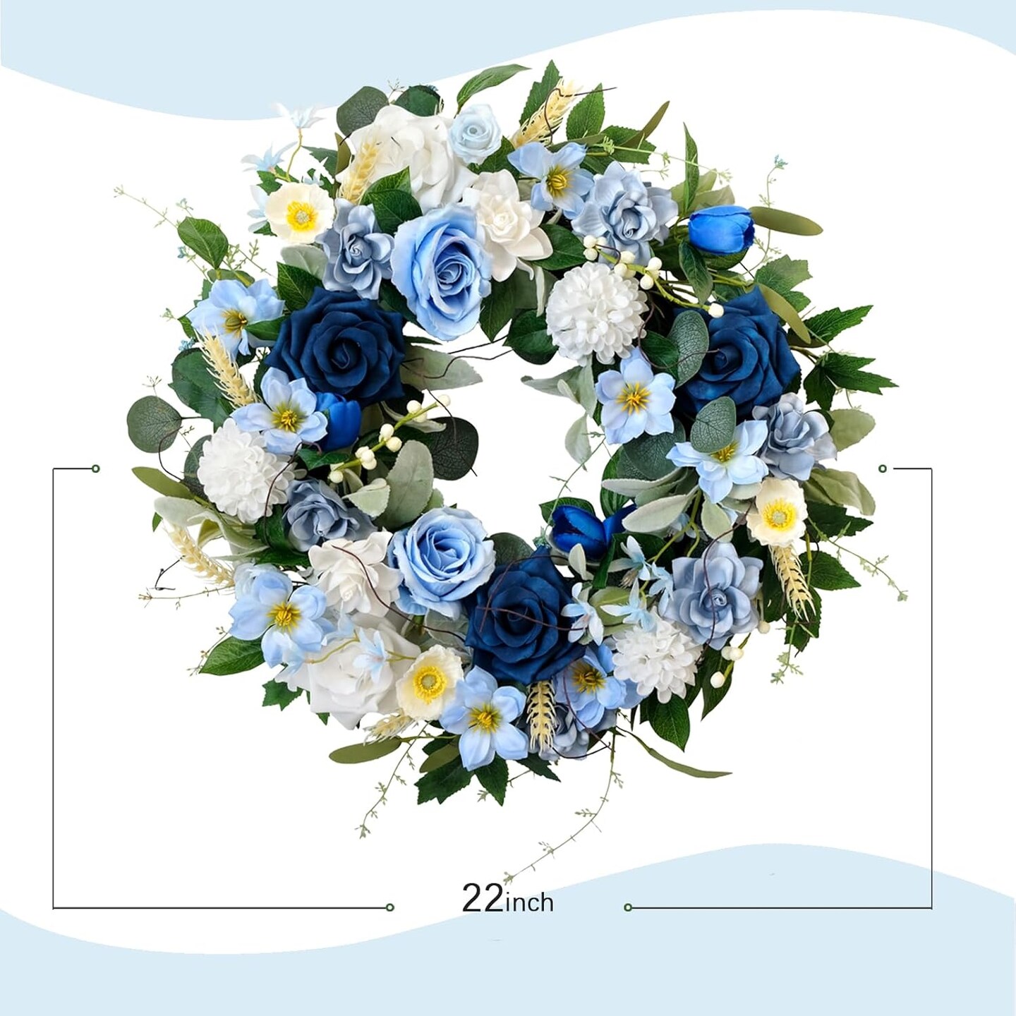 22 Inch Spring/Summer Floral Wreaths for Front Door,Artificial Decoration Wreath with Rose Dahlia Hydrangea