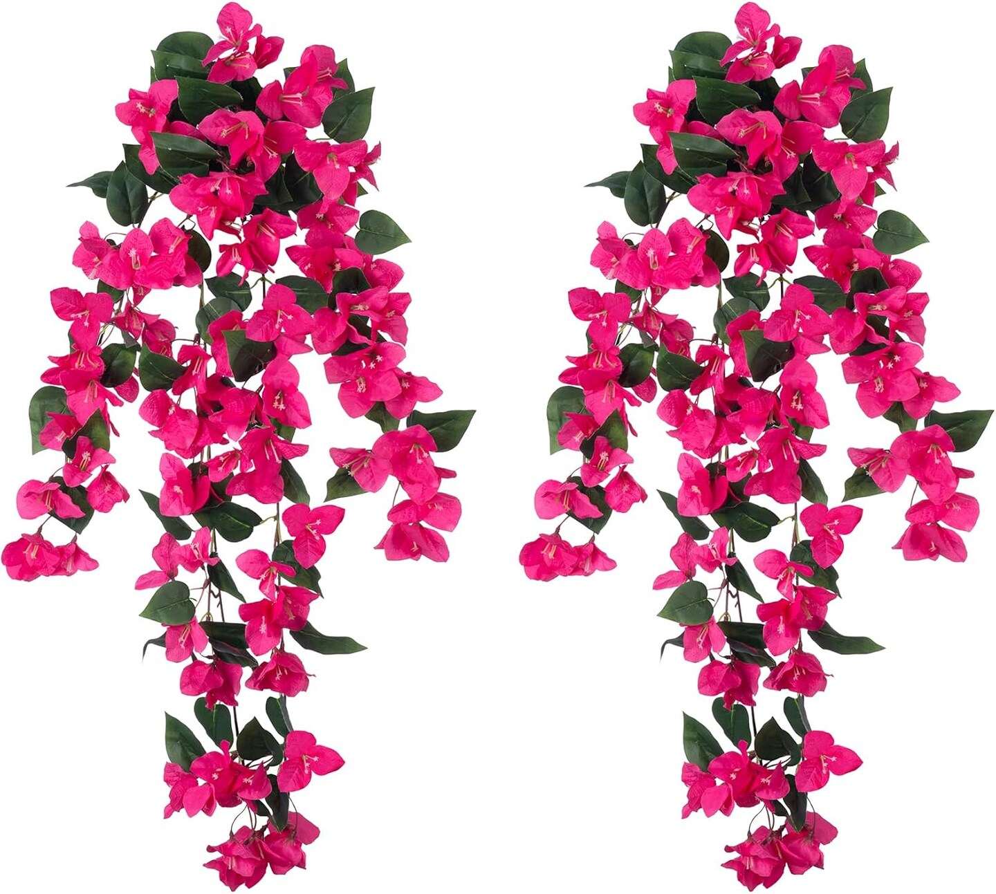 Artificial Fake Hanging Flowers Plants for Outdoor Outside Decor, 2 PCS Faux Silk Bougainvillea Long Vines UV Resistant Realistic Faux Hanging Flower for Home Porch Patio Balcony Yard, Hotpink