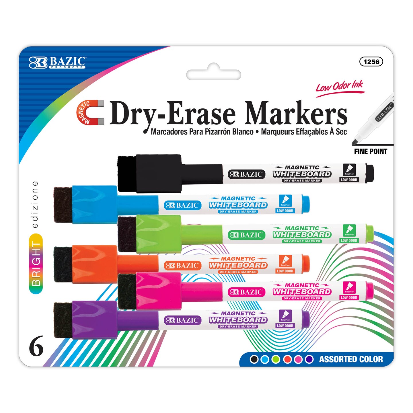 BAZIC Magnetic Bright Color Dry-Erase Markers (6/Pack)