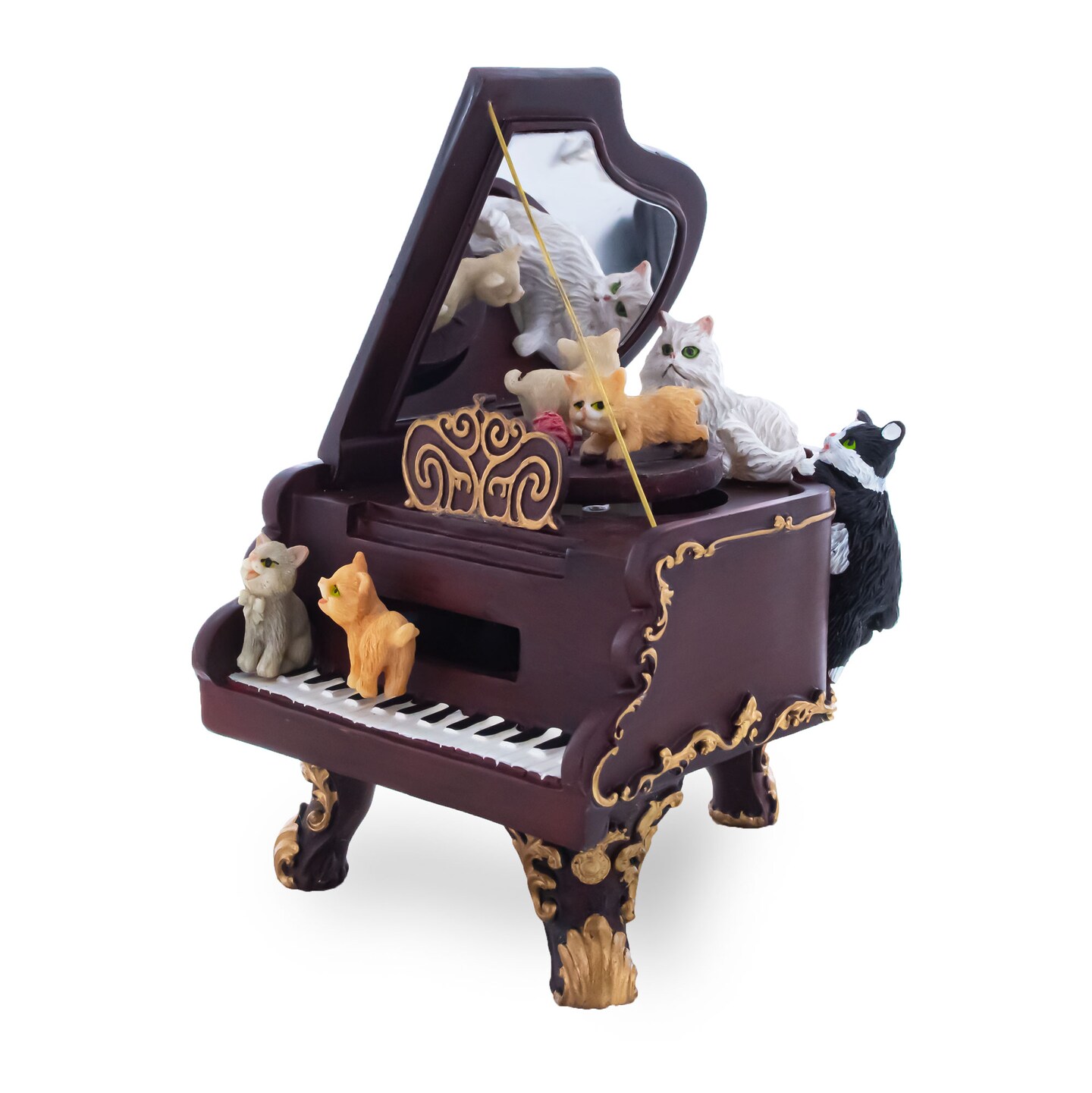 Purrfect Piano Serenade: Animated Musical Figurine with Cats Playing