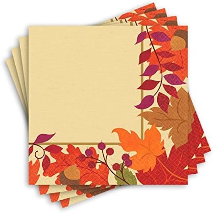 Festive Fall Design Dinner Paper Napkins - 8&#x22; x 8&#x22; - 16ct